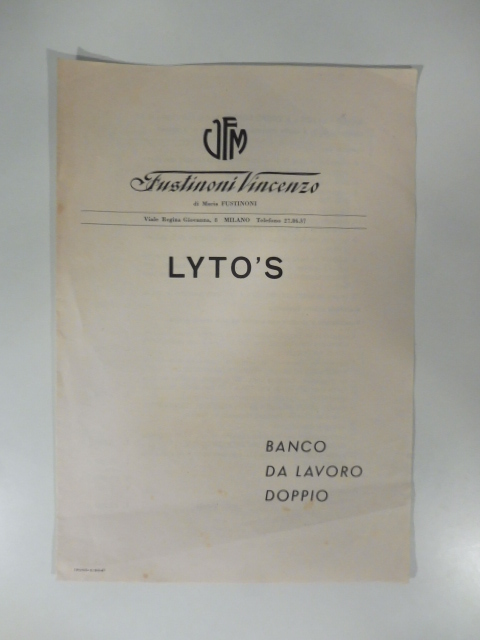 Fustinoni Vincenzo. Lyto's. Banco da lavoro doppio. Pieghevole pubblicitario